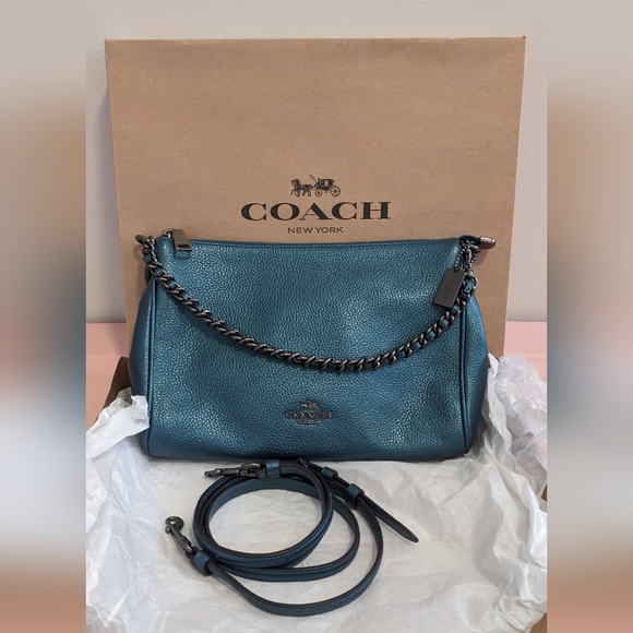 Coach Metallic Teal Carrie Crossbody Bag - Picture 1 of 10
